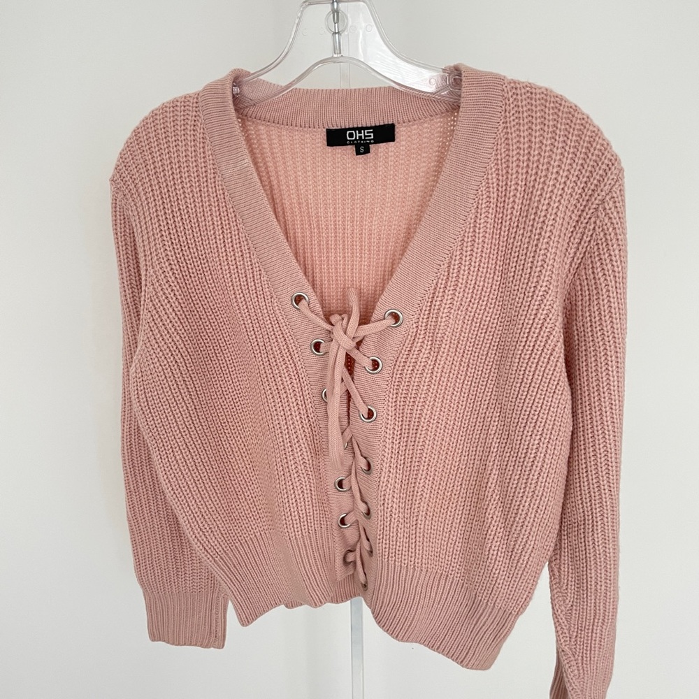 OHS Clothing Pink Tie Up Sweater
